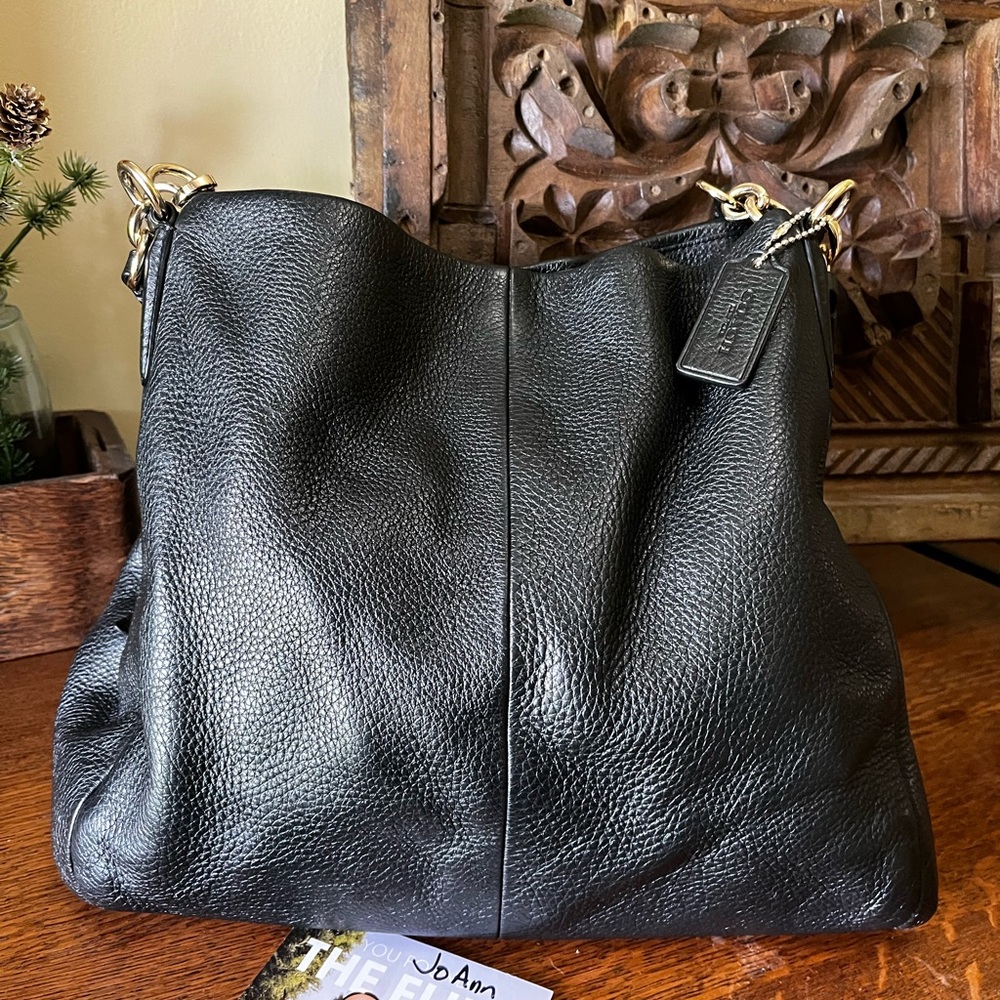 Coach Madison Phoebe Black Pebbled Leather Shoulder Bag